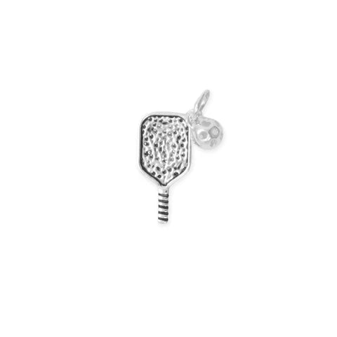 Sterling Silver Pickleball Charm – Paddle & Ball Design