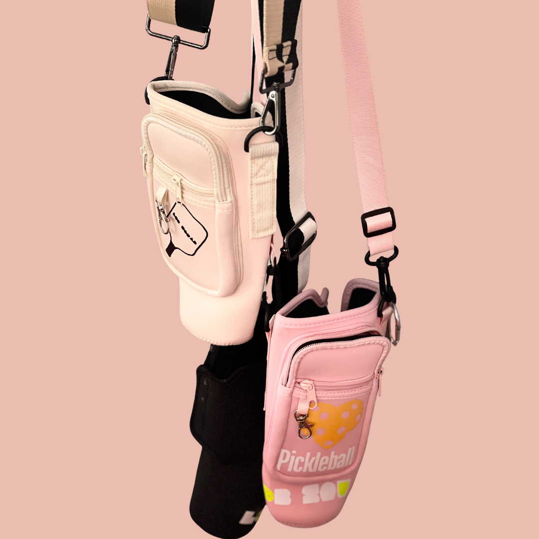 Premium Crossbody Water Bottle Bag - Heart Pink