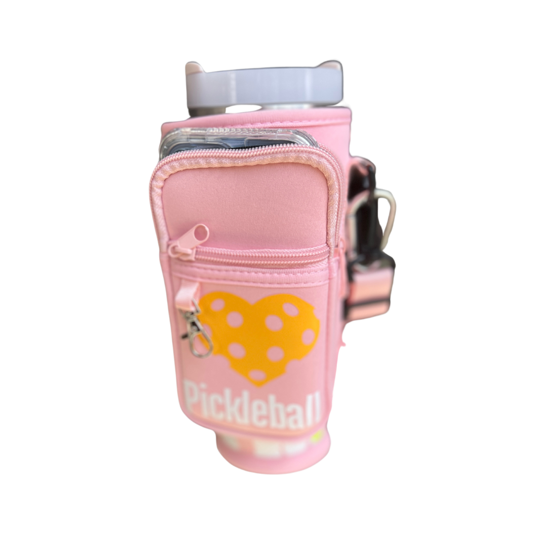 Premium Crossbody Water Bottle Bag - Heart Pink